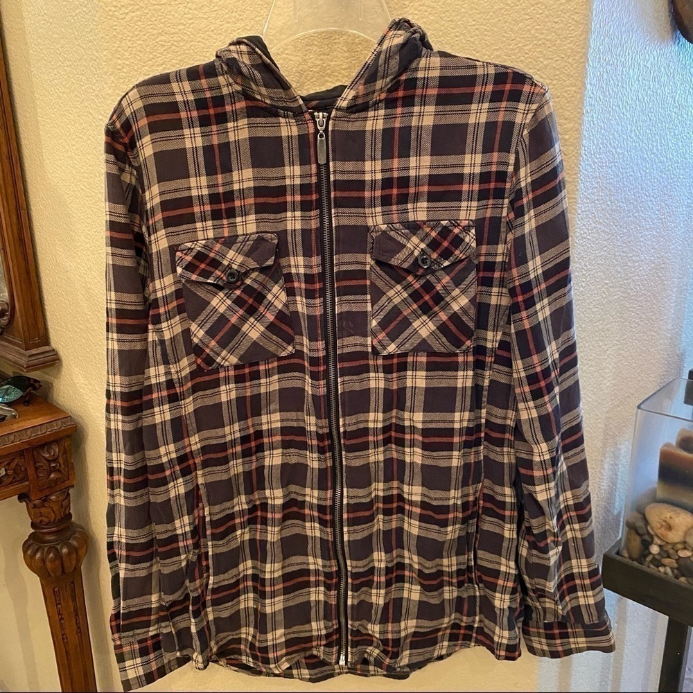 FOREVER 21 Men Plaid Hoodie Zip Top Size Medium